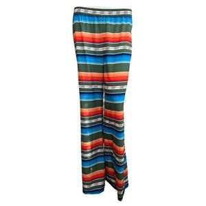Ladies Medium Wide Leg Striped Palazzo Pants Pull On Colorful Elastic Waist